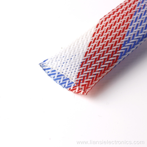 25MM White/blue/red Cable Management PET Braided Sleeve